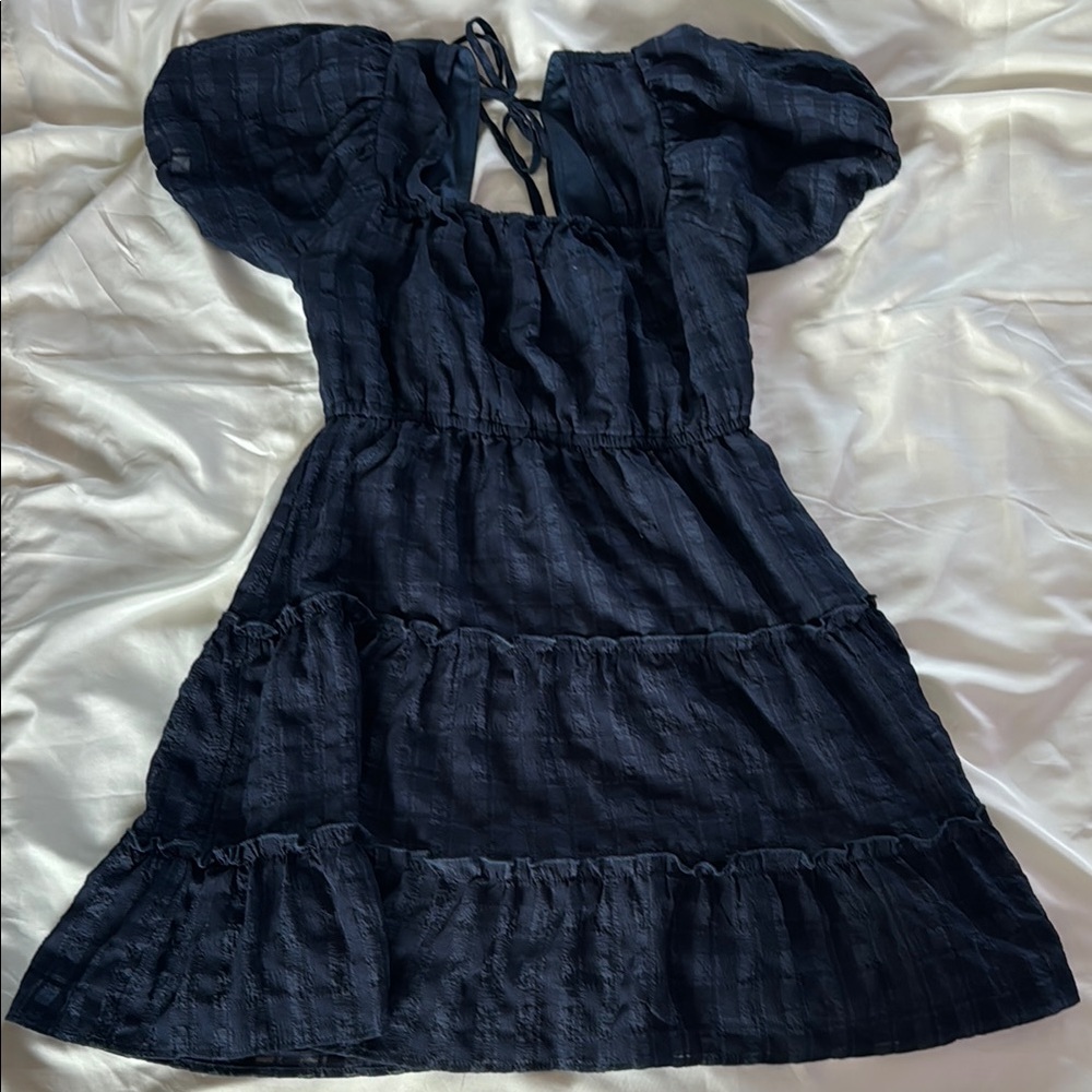 Blue Tiered Ruffled Sundress with Puff Sleeves